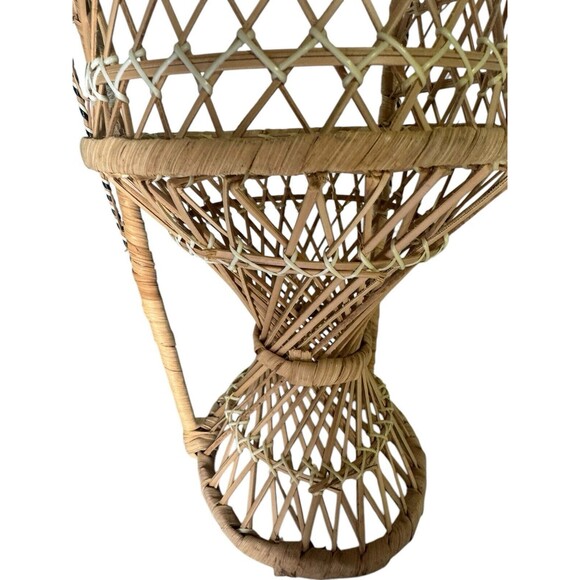 Wicker Peacock Chair Fan Back Rattan Doll Plush Plant Stand Small Boho Decor 15” - Picture 7 of 12